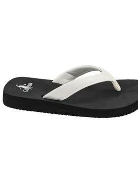 Corky”s Summer Plans”Classic White Strap Black Footbed Women's Flip Flop Sandals